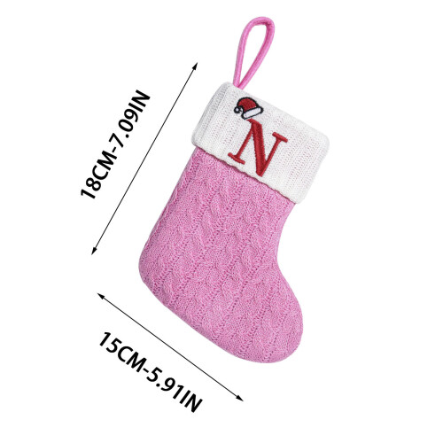 Rosa, monogrammierte Weihnachtsstrümpfe, gestrickt, 2 Stück 2