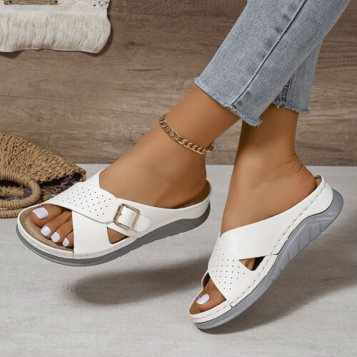 Γυναικεία σανδάλια πλατφόρμας X-strap με στρογγυλή μύτη και σόλα από καουτσούκ PU 1