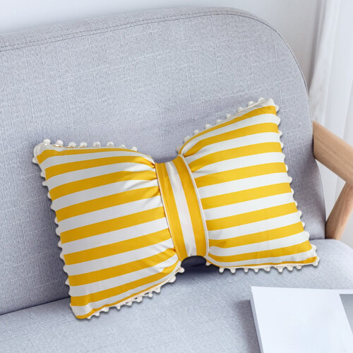 Striped Wool Decorative Pillow with Bow 19.6x13 Inch 1