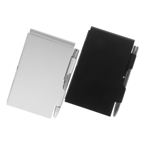 Bloc-notes avec stylo, alliage d'aluminium compact, noir, lot de 2 2