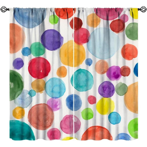 Polka Dot Curtains Watercolor Rainbow Pattern 63x63in