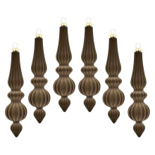 Brown Velvet Christmas Ornament Drop Finial Ball 6pcs