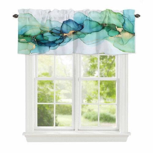 Curtain Valance Green-Blue Gradient Abstract Marble Texture