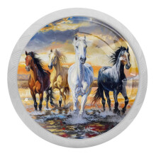 Horses Sea Painting Crystal Glass Cabinet Knobs 4 PCS
