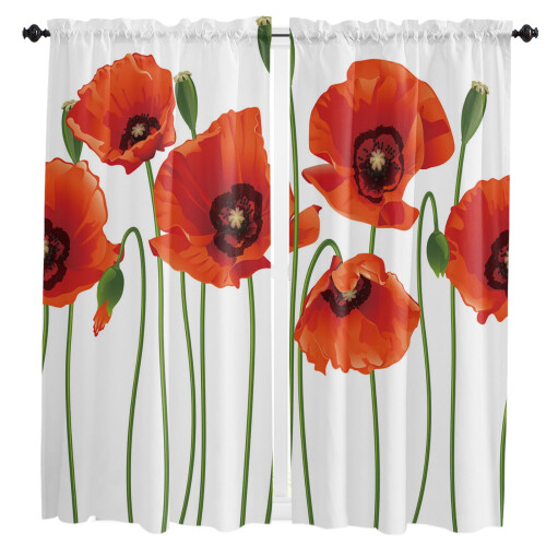 Red Corn Poppy Flower Curtains 2-Pack