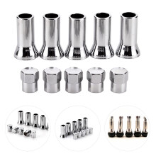Car Valve Stem Sleeves and Caps Silver Plastic 2 Sets