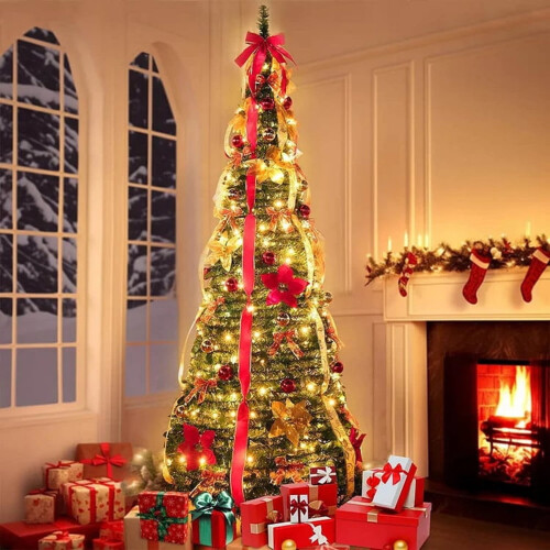 DAMAI 4ft Pop-up Christmas Tree Pre-lit with 200 Warm White