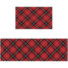 Red geometric kitchen rugs set of 2 18x30 and 18x48 inches