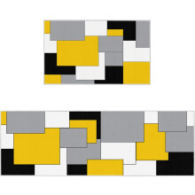 Yellow Gray Plaid Kitchen Rugs Set of 2 18x30in and 18x48in