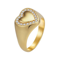 Stainless Steel Zirconia Heart Ring Gold Size 5
