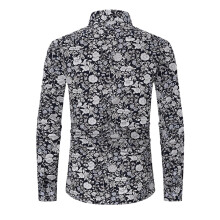 Men's Floral Cotton Dress Shirt Dark Gray Slim Fit Long