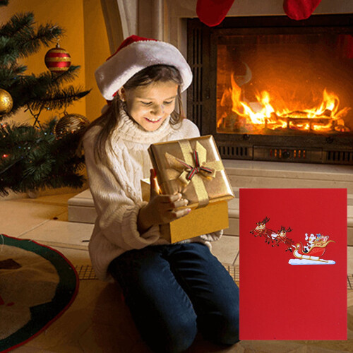 3D Pop-Up Christmas Card Flying Deer Design 1