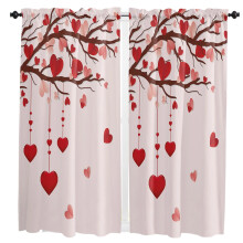 Red Heart Plaid Curtains for Living Room Bedroom Kitchen