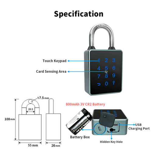 TTLock Bluetooth Padlock with Touch Screen and RFID Card