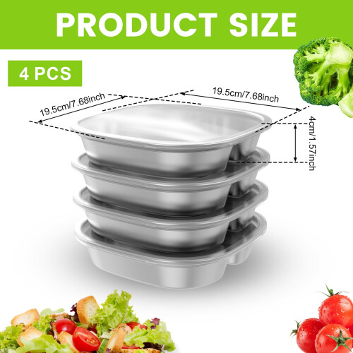 Stainless Steel Kids Plates Stackable Divided with Lid 4PCS 2