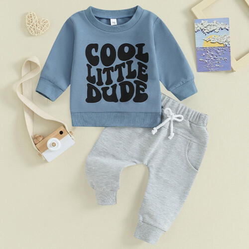Kleinkind-Jungen-Bekleidungsset, blauer Langarmpullover und 1