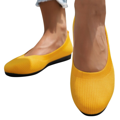 Γυναικεία φλατ παπούτσια εργασίας με slip-on, αναπνεύσιμο διχτυωτό ύφασμα, κίτρινο 1