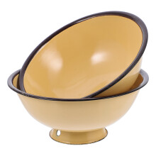 Retro Enamel Bowl Round Yellow 2 pcs 16x16x7 cm
