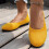 Γυναικεία φλατ παπούτσια εργασίας με slip-on, αναπνεύσιμο διχτυωτό ύφασμα, κίτρινο 7