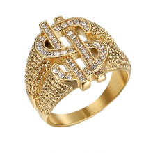 Men's Stainless Steel Dollar Sign Ring with Cubic Zirconia