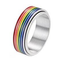 Stainless Steel LGBTQ Rainbow Couple Ring Silver Size 7