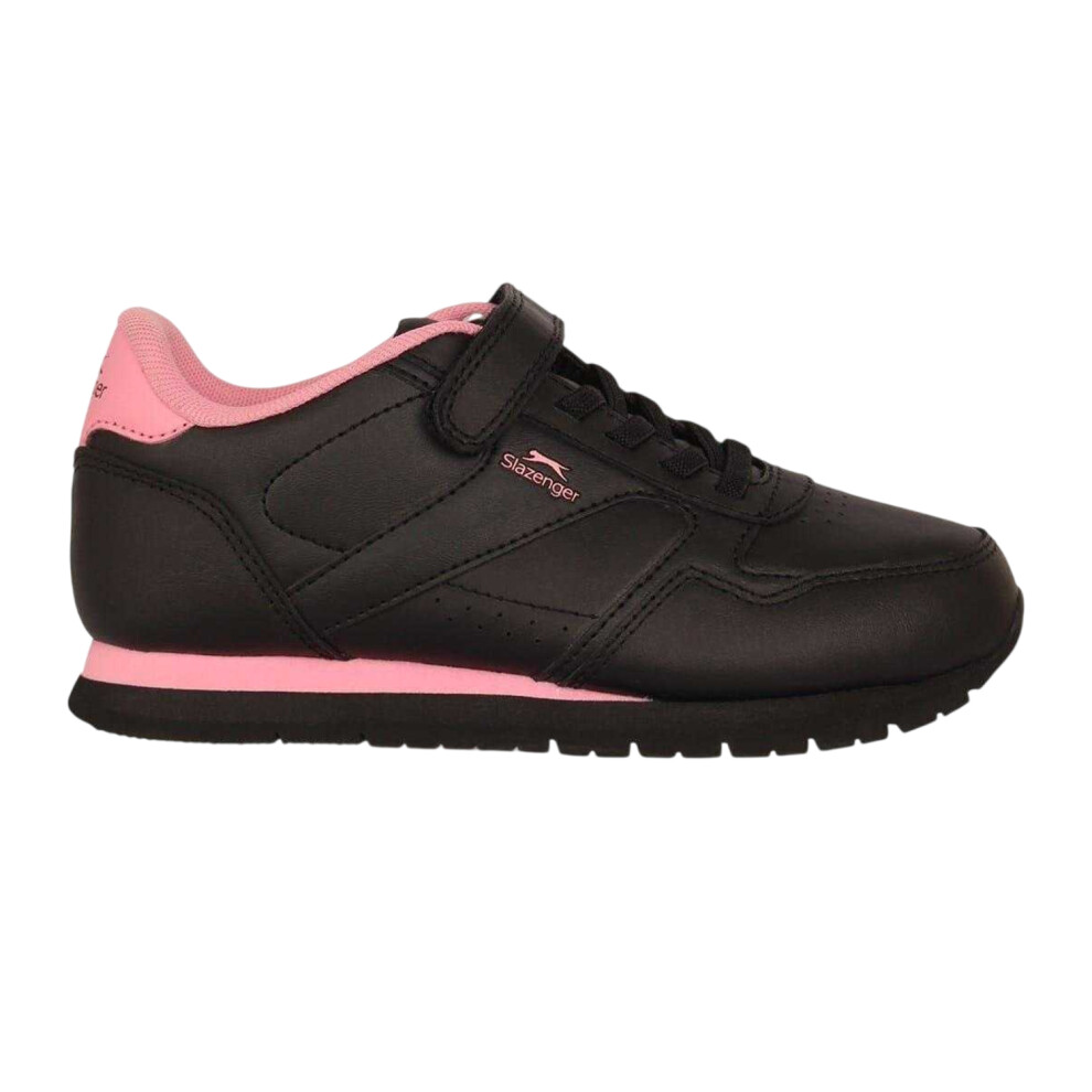 Slazenger (10 Uk Child, Black/Pink) Childrens/Kids Classic Coated Leather Touch Fastening Trainers