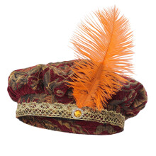 Medieval Tudor Flat Cap with Feather for Halloween Cosplay