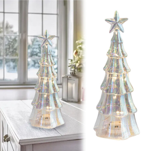 LED Mercury Glass Christmas Tree 10.2 Inch Silver