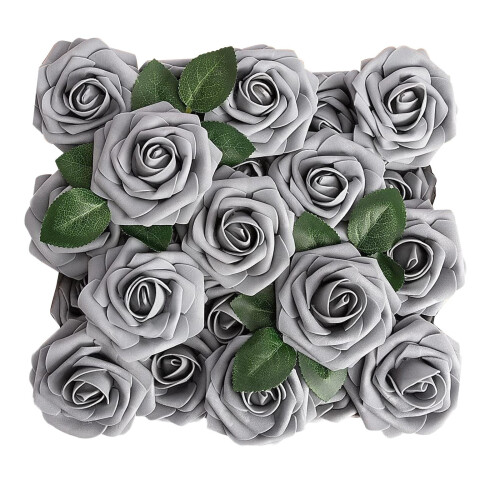 Realistic Blush Foam Roses with Stems 50 Pcs