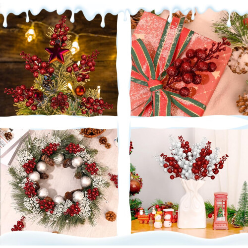 Glitter Berry Tree Picks Silver Stem 18-Pack 2