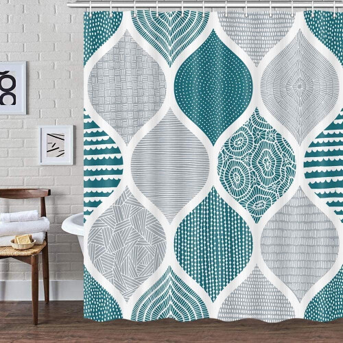Bohemisk duschdraperi blågrön 180x180 cm geometrisk 1