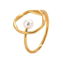 Women's Stainless Steel Gold-Plated Pearl Ring Size 6