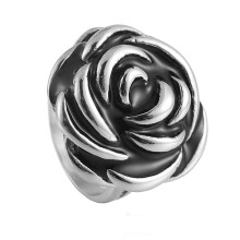 Women's Stainless Steel Rose Flower Ring Silver Black Size 9