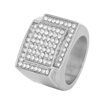 Men's Stainless Steel Vintage Hip Hop Ring with CZ, Size 10