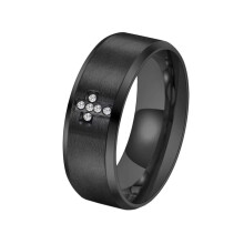 Stainless Steel Cross Prayer Ring Matte Black 8mm Size 12