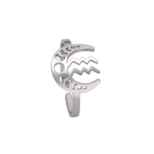Women's Stainless Steel Moon Constellation Adjustable Ring