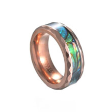 Stainless Steel Abalone Shell Ring Rose Gold 8mm Size 9