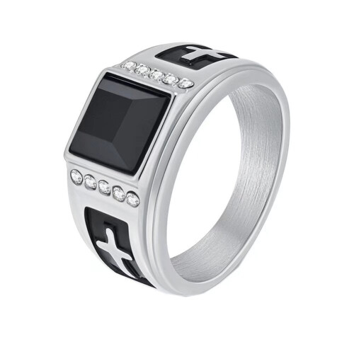 Men's Stainless Steel Cross Ring Silver Size 8