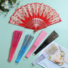 Floral Bamboo Folding Fan Vintage Chinese Style 1 Piece