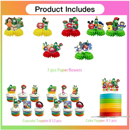 Διακοσμητικά για πάρτι VeggieTales σε σχήμα κηρήθρας, 6 τεμάχια 1