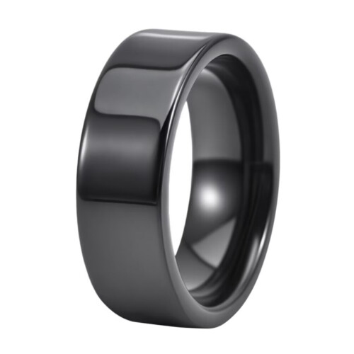 Ceramic Wedding Band Ring Black 8mm Size 12