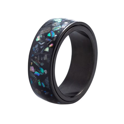 Men's Stainless Steel Abalone Shell Rotatable Ring 8MM Size
