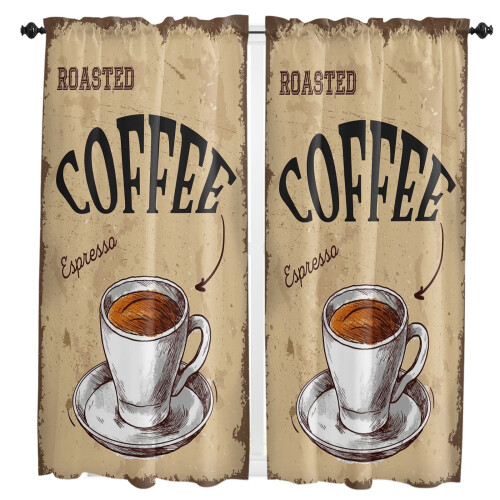 Coffee Cup Pattern Curtains for Living Room Kitchen Bedroom