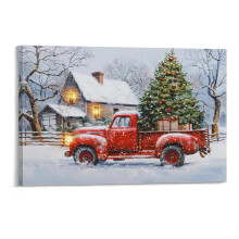 Red Truck Christmas Tree Canvas Wall Art 1812 inch