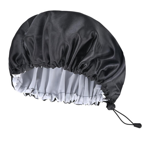 Satin PEVA Shower Cap Reusable Large Size Black