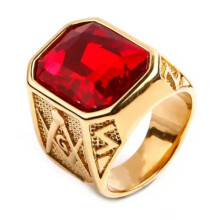 Men's Stainless Steel Masonic Ring Gold Red Size 7-13