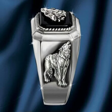 Men's Silver Wolf Ring Fashion Jewelry Gift Size 7-13