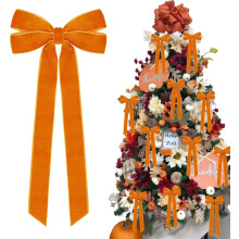 Fall Velvet Ribbon Bows 5x10in Orange 12pcs