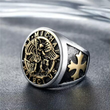 Men's Stainless Steel Saint Michael Ring Gold Size 7-15