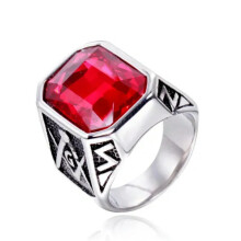 Men's Stainless Steel Masonic Ring Silver Red Size 7-13
